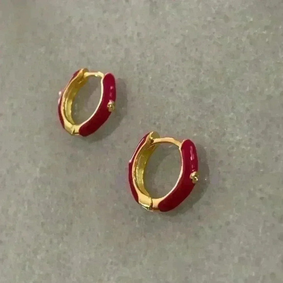 18K Gold Pink Bamboo Huggie Hoop Earrings Brand New - Picture 4 of 4